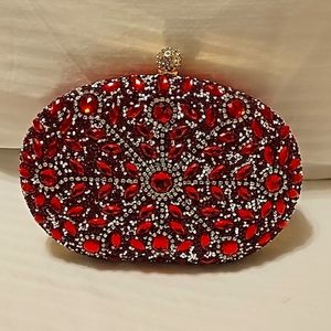 Fashion Evening Clutch Red Gold Crystals - Brand New with tag
